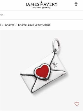 James Avery Silver Envelope Charm with Red Heart Enamel